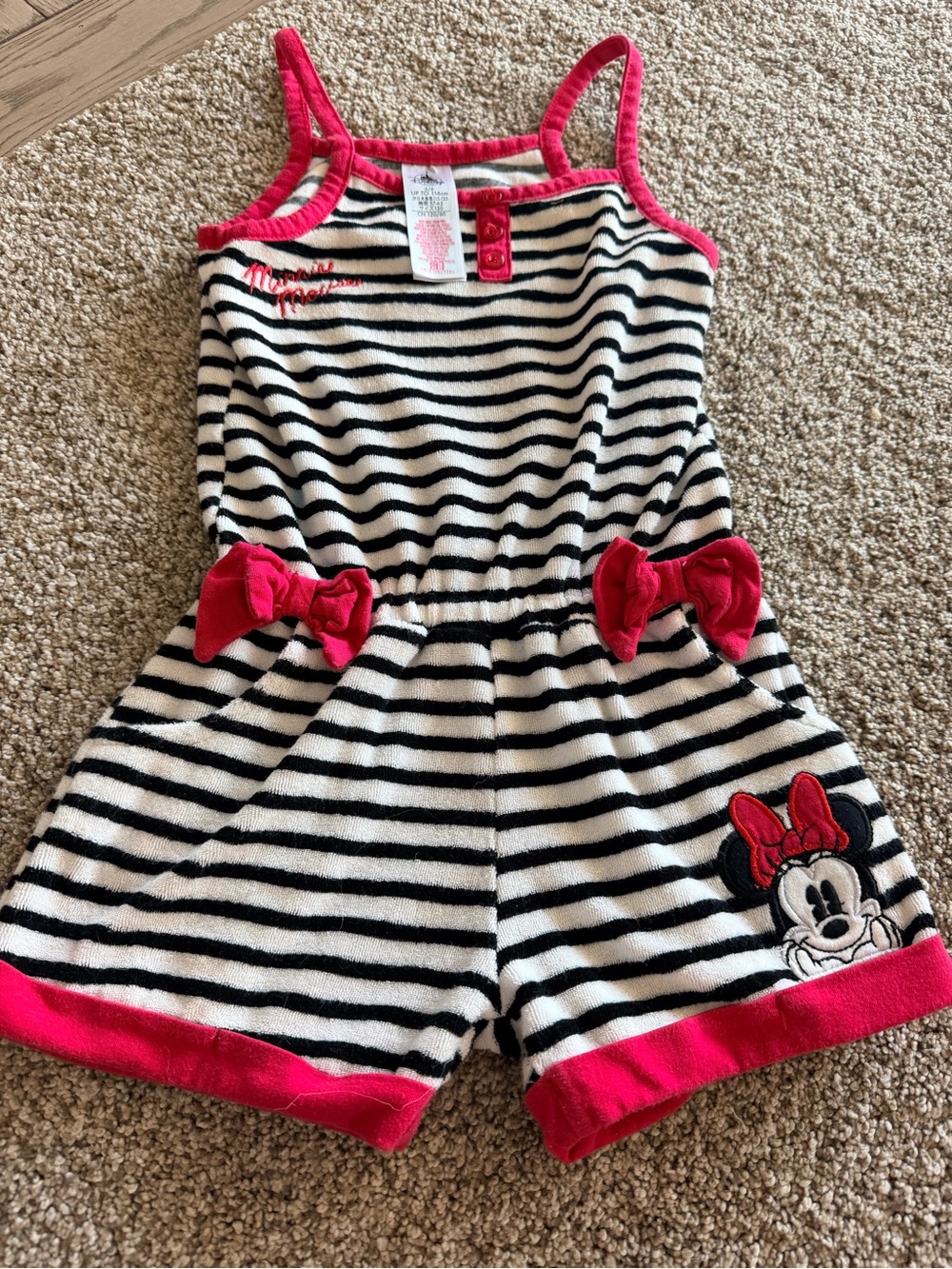 Disney Black & White Striped Romper with Red Trim